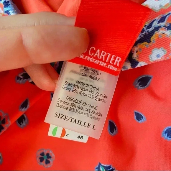 Red Carter Panel Plunge V-Neck One Piece Swimsuit Sz L - Picture 7 of 10